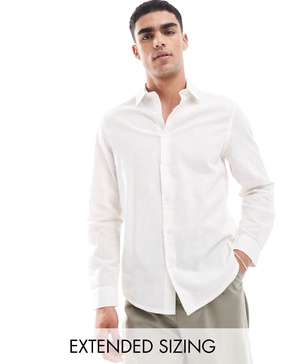 ASOS DESIGN linen mix regular fit dress shirt with penny collar in ecru
