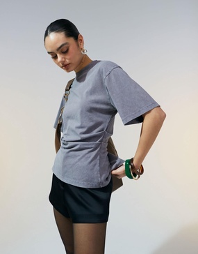 ASOS DESIGN corset waist t-shirt in washed gray