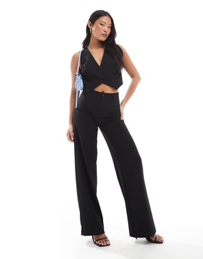 Bershka Petite tailored pants in black