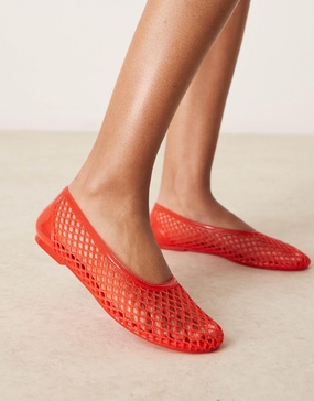 ASOS DESIGN Lattitude jelly weave ballet flats in red