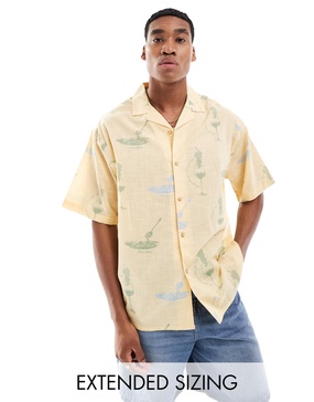 ASOS DESIGN oversized camp collar shirt with wine and pasta print