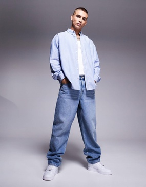 HUGO Blue Ebill oversized shirt in blue stripe