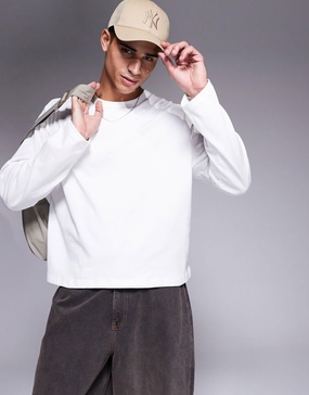ASOS DESIGN essential heavyweight oversized boxy long sleeve t-shirt 240gsm in white