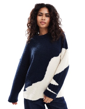 ASOS DESIGN crew neck boucle sweater in abstract print