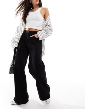 Bershka high rise wide leg jeans in black