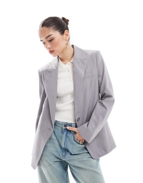 Bershka oversized blazer in stone gray