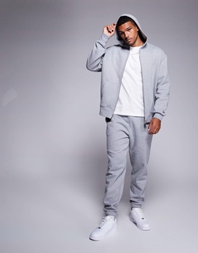 ASOS DESIGN premium heavyweight tapered joggers 400gsm in heather gray