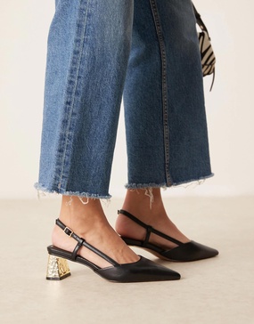 ASOS DESIGN Stylish slingback mid heeled shoes in black