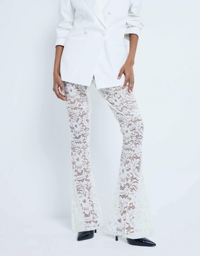 River Island lace flare pants in cream