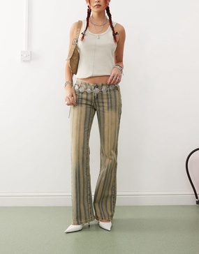 Edikted Eternity 70s pinstripe flared jeans in sand wash