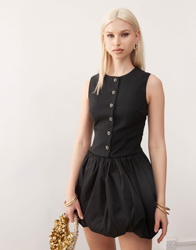 Amy Lynn vest mini puffball dress in black
