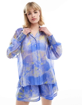 AllSaints Isla Inspiral sheer shirt in blue - part of a set