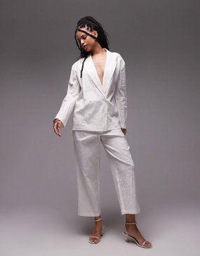 Mango plisse linen mix pants in white - part of a set