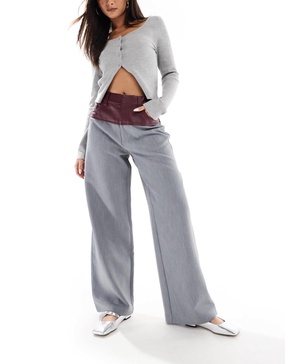 ASOS DESIGN tailored pants with faux leather contrast panel in gray