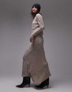 Topshop knitted skirt with asymmetric hem in oat - part of a set