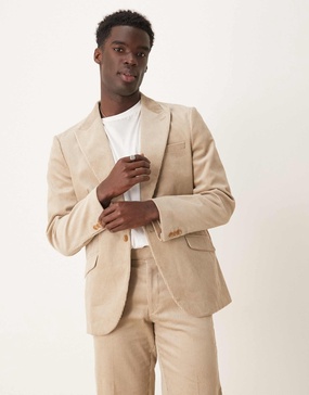 ASOS DESIGN regular corduroy suit jacket in stone