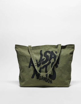 AllSaints Orlando logo tote bag in khaki