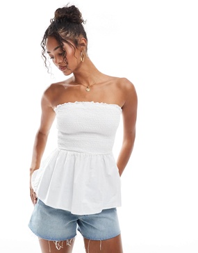 Brave Soul bandeau top with shirring detail in white