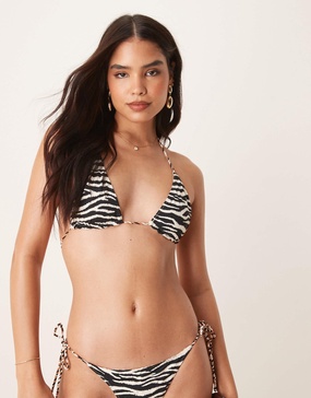 Stradivarius reversible zebra bikini top in black and white