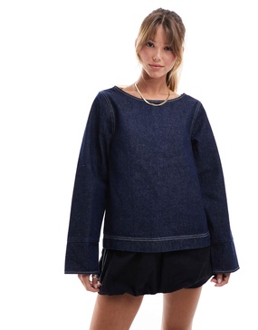 ASOS DESIGN denim turn up cuff top in indigo