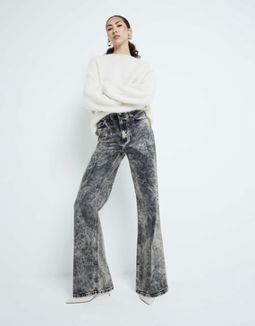 River Island wide leg jean in brown acid wash