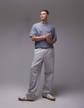 Topman premium heavyweight straight leg sweatpants in gray heather