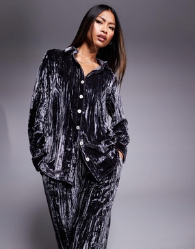 River Island velvet shirt in gray - part of a set