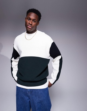 Armani Exchange color block knitted sweater in white and navy