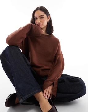 Brave Soul split sleeve sweater in chocolate brown