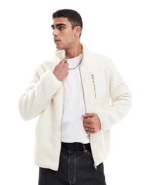 Jack & Jones teddy fleece jacket in white