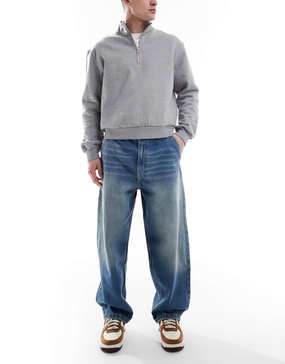 Bershka skater fit jeans in mid blue