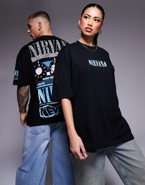 ASOS DESIGN unisex oversized band T-shirt with Nirvana Nevermind prints in black