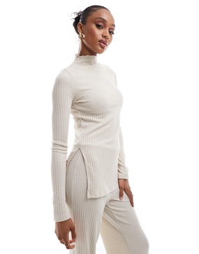 Vero Moda Tall ribbed jersey longline top in stone - part of a set