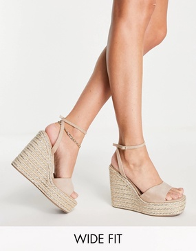ASOS DESIGN Wide Fit Tasha espadrille wedges in beige