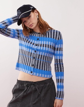 COLLUSION striped knit pleated cardigan – BLUE