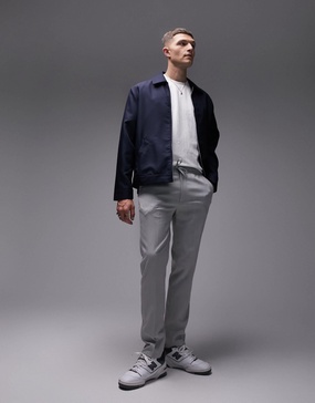 Topman skinny smart pants with elasticated waistband in light gray