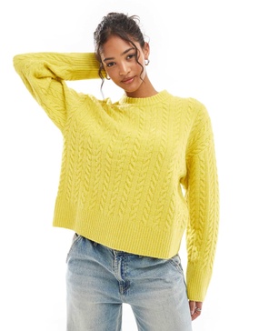 Bershka cable knit sweater in chartreuse