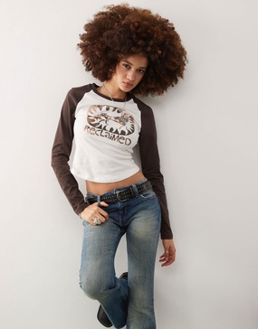 Reclaimed Vintage long sleeve raglan t-shirt with horse print in cream and brown
