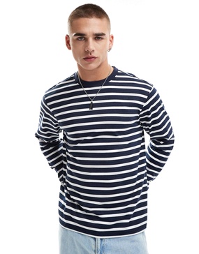 Another Influence relaxed fit striped t-shirt in navy