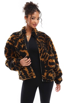 ASOS DESIGN borg oversized pull on zip through fleece in tiger print