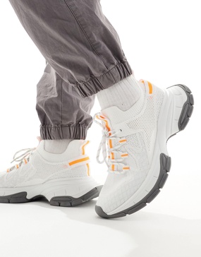 ASOS DESIGN chunky knit sneakers in white and orange