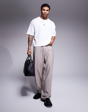 ASOS DESIGN wide leg smart pants in mushroom