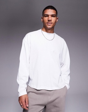 ASOS DESIGN oversized boxy long sleeve T-shirt with drop armhole in white