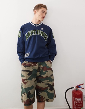 Aape by A Bathing Ape logo college sweatshirt in navy