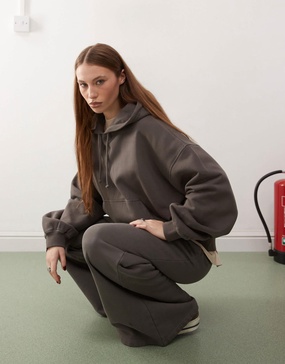Weekday Irina heavyweight jersey slouchy fit hoodie in mole - part of a set