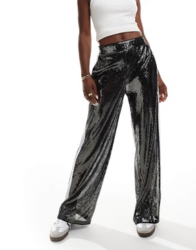 ASOS DESIGN sequin pants with contrast side panels in gray