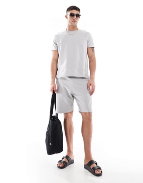 Bershka textured shorts in light gray - part of a set