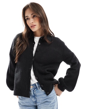 ASOS DESIGN balloon sleeve collared cardigan in black