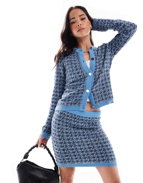 Vero Moda knit houndstooth cardigan in blue - part of a set