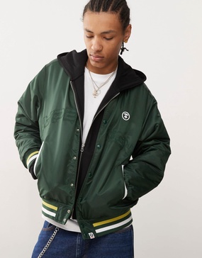 Aape By A Bathing Ape logo college varsity jacket in green